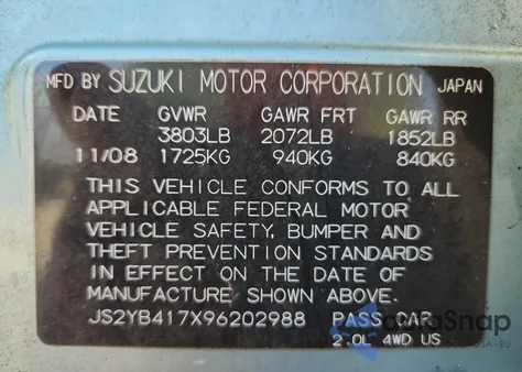 2009 Suzuki Sx4 Touring z USA, uszkodzony, nr VIN JS2YB417X96202988